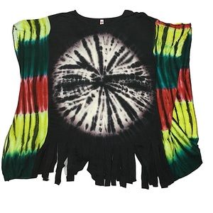 SHOW OFF CLOTHING sz L/ XL Tie Dye Festival Tee Shirt Black Lime Yellow Red